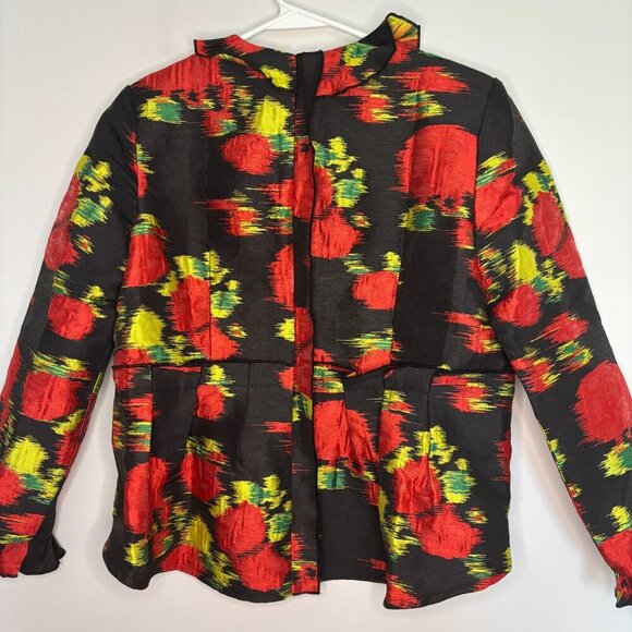 BOPOS Top Women's M Black Red Yellow Green Zipper Pullover Hi Lo Hem Unique - Picture 3 of 4